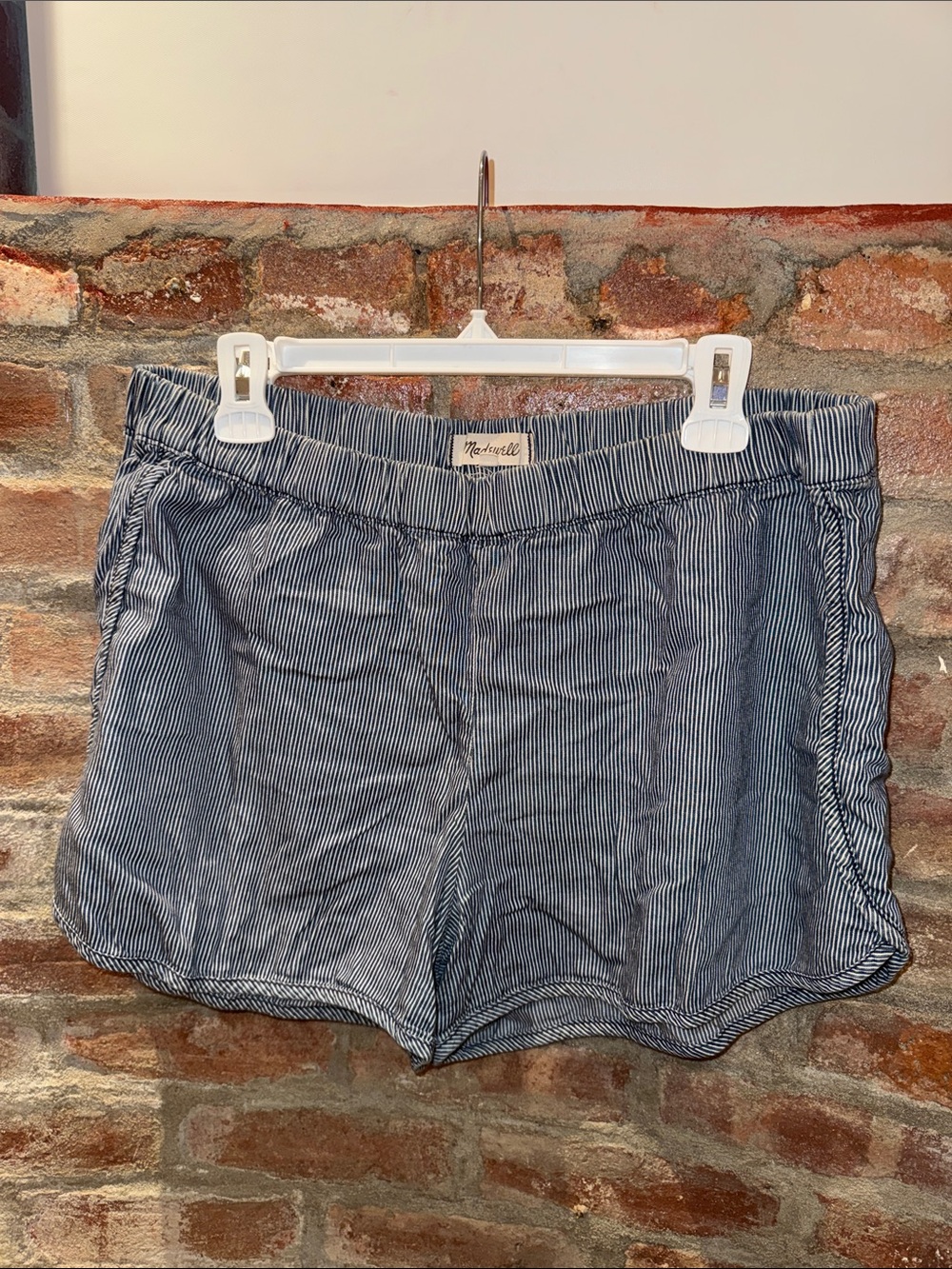 Madewell Navy & White Pinstripe Low Waist Cotton Shorts